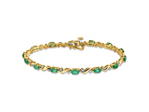 10k Yellow Gold and 10k White Gold Diamond and Emerald Bracelet