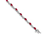 Rhodium Over 10k White Gold Diamond and Ruby Bracelet