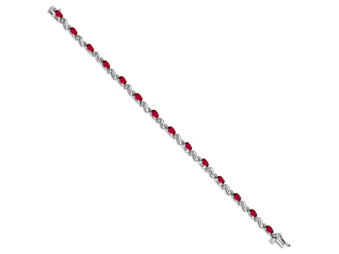 Rhodium Over 10k White Gold Diamond and Ruby Bracelet