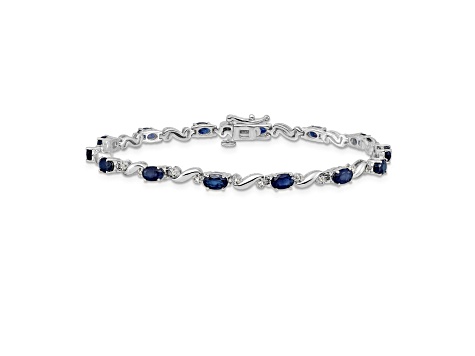 Rhodium Over 10k White Gold Diamond and Sapphire Bracelet