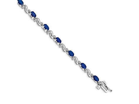 Rhodium Over 10k White Gold Diamond and Sapphire Bracelet