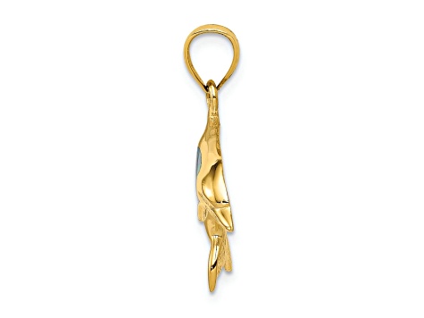 14k Yellow Gold Lab Created Opal Dolphin Pendant