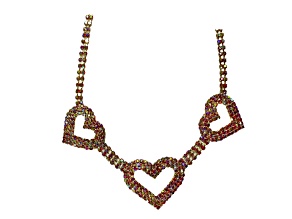 Gold Tone, AB Rose Crystal Heart Necklace.