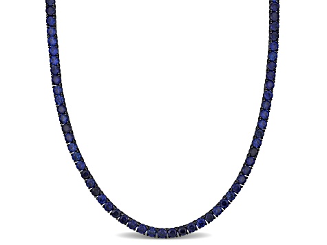 Lab Created Blue Sapphire Black Rhodium Plated Sterling Silver Unisex Tennis Necklace 40ctw