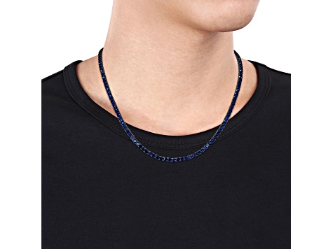 Lab Created Blue Sapphire Black Rhodium Plated Sterling Silver Unisex Tennis Necklace 40ctw