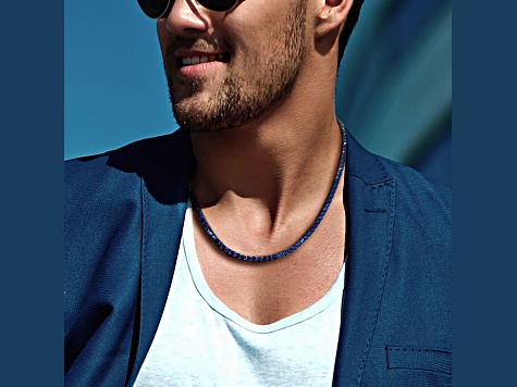 Lab Created Blue Sapphire Black Rhodium Plated Sterling Silver