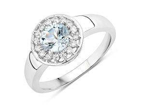 Aquamarine and Lab Grown Diamond Rhodium Over Sterling Silver Ring 0.91ctw
