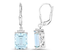 Octagon Genuine Blue Topaz Drop   Rhodium Over Silver Dangle Earrings Gift for Women 8.33 Ct
