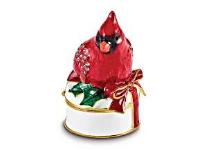 CHAS Red Cardinal on White Trinket Box