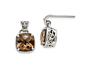 Sterling Silver Antiqued with 14K Accent Smoky Quartz Earrings