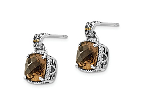 Sterling Silver Antiqued with 14K Accent Smoky Quartz Earrings