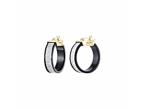 14K Yellow Gold Over Sterling Silver Wide Silver Color Glitter Black Lucite Hoops