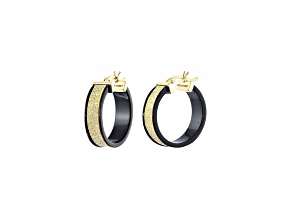 14K Yellow Gold Over Sterling Silver Wide Gold Color Glitter Black Lucite Hoops