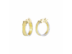 14K Yellow Gold Over Sterling Silver Wide Gold Color Glitter Clear Lucite Hoops