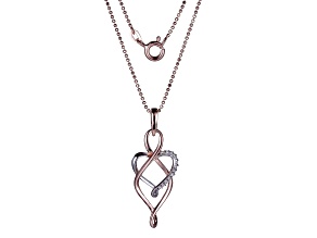 White Diamond Rhodium And 14k Rose Gold Over Sterling Silver Heart Pendant With Chain 0.10ctw