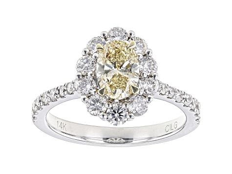 Oval Yellow And White Lab-Grown Diamond 14k White Gold Halo Ring 1.65ctw