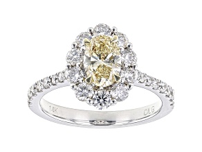Oval Yellow And White Lab-Grown Diamond 14k White Gold Halo Ring 1.65ctw