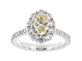 Oval Yellow And White Lab-Grown Diamond 14k White Gold Halo Ring 1.65ctw