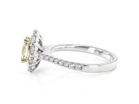 Oval Yellow And White Lab-Grown Diamond 14k White Gold Halo Ring 1.65ctw