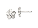 Sterling Silver Polished and Satin CZ Flower Post Earrings