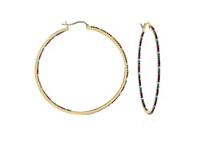 Multi-Colored Cubic Zirconia, Slim Large Hoop Earrings