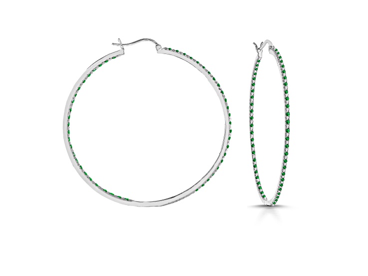 Green Cubic Zirconia, Slim Large Hoop Earrings