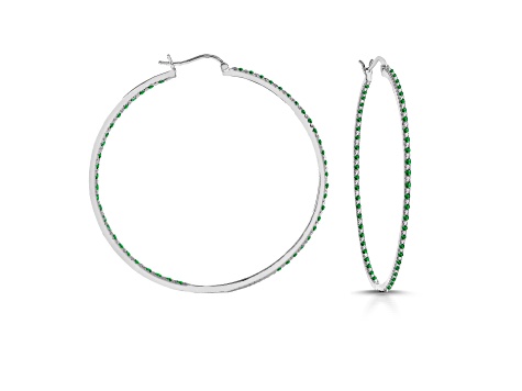 Green Cubic Zirconia, Slim Large Hoop Earrings