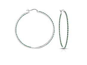 Green Cubic Zirconia, Slim Large Hoop Earrings