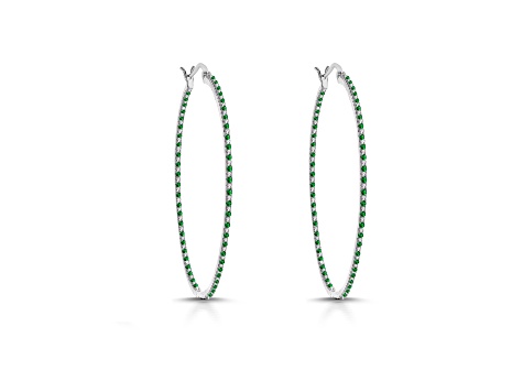Green Cubic Zirconia, Slim Large Hoop Earrings