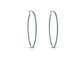 Green Cubic Zirconia, Slim Large Hoop Earrings