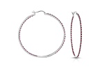 Red Cubic Zirconia, Slim Large Hoop Earrings