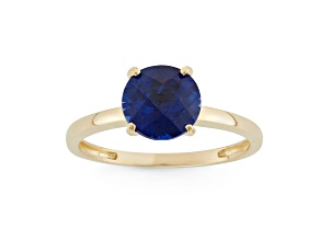 Round Lab Created Sapphire 10K Yellow Gold Ring 2.30ctw