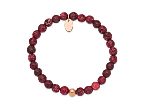 Rose Stainless Steel Polished Red Jade Stretch Bracelet