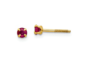 14k Yellow Gold 3mm Ruby Stud Earrings
