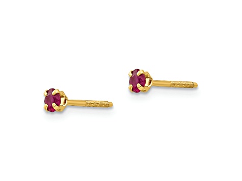 14k Yellow Gold 3mm Ruby Stud Earrings