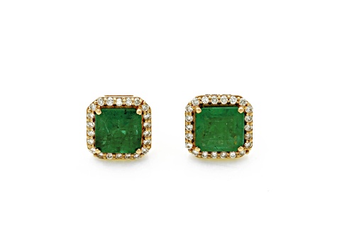 3.09 Ctw Emerald with 0.30 Ctw Diamond Earring in 14K YG