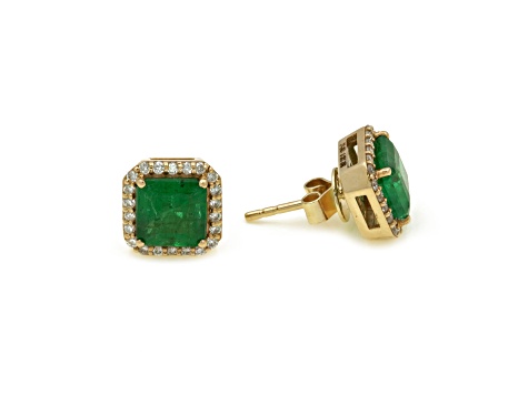 3.09 Ctw Emerald with 0.30 Ctw Diamond Earring in 14K YG