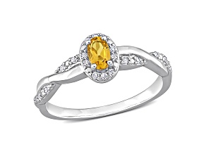Citrine and Diamond Sterling Silver Ring 0.35ctw
