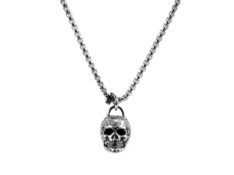 Invicta Jewelry Men's Large Skull Steel Necklace - 24"
