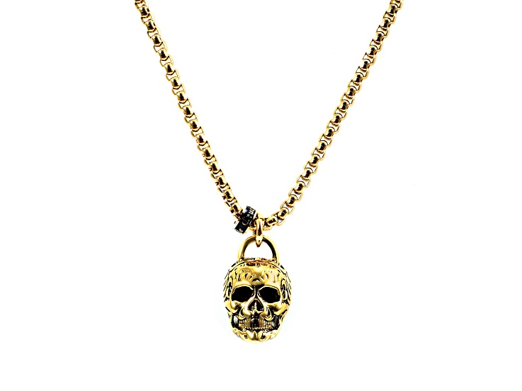 Invicta Jewelry Men's Large Skull Yellow Steel Necklace - 24"