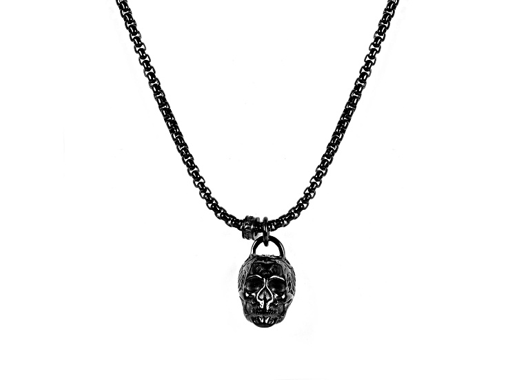Invicta Jewelry Men's Large Skull Black Steel Necklace - 24"
