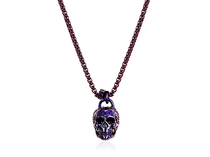 Invicta Jewelry Men's Large Skull Purple Steel Necklace - 24"