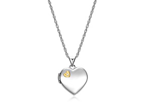 White Diamond Accent Rhodium & 18k Yellow Gold Over Sterling Silver Heart Locket Pendant With Chain