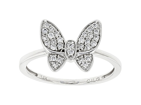 Round White Lab-Grown Diamond 14k White Gold Butterfly Cluster Ring 0.20ctw