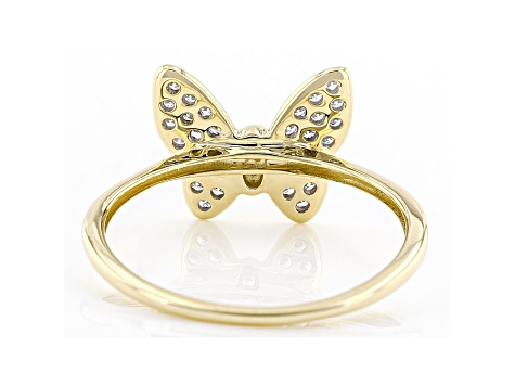White Lab-Grown Diamond 14k Yellow Gold Butterfly Cluster Ring 0.20ctw