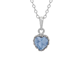 Lab Created Aquamarine Sterling Silver Heart Pendant with 18" Cable Chain 0.67ctw