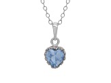 Aquamarine Simulant Sterling Silver Heart Pendant with 18" Cable Chain 0.67ctw