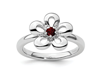Picture of Sterling Silver Stackable Expressions Polished Flower Garnet Ring 0.13ctw