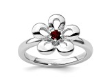 Sterling Silver Stackable Expressions Polished Flower Garnet Ring 0.13ctw