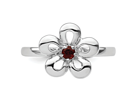 Sterling Silver Stackable Expressions Polished Flower Garnet Ring 0.13ctw